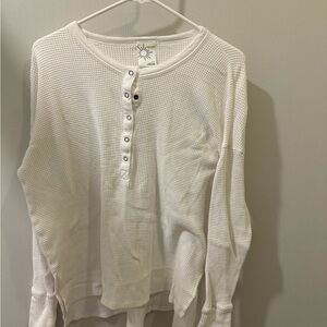 Aerie waffle oversized long sleeve tee size small white